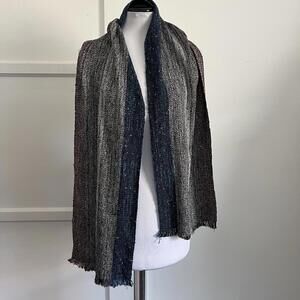 Nancy Cook Smith Handwoven Scarf Art to Wear Multi-Color Cotton Rayon Fringe